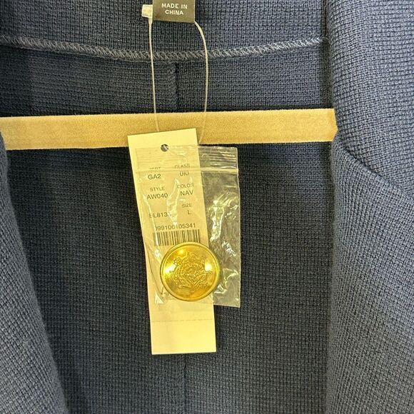 J Crew Navy Blue Double Breasted Gold Button Sweater Blazer | L - Picture 11 of 11